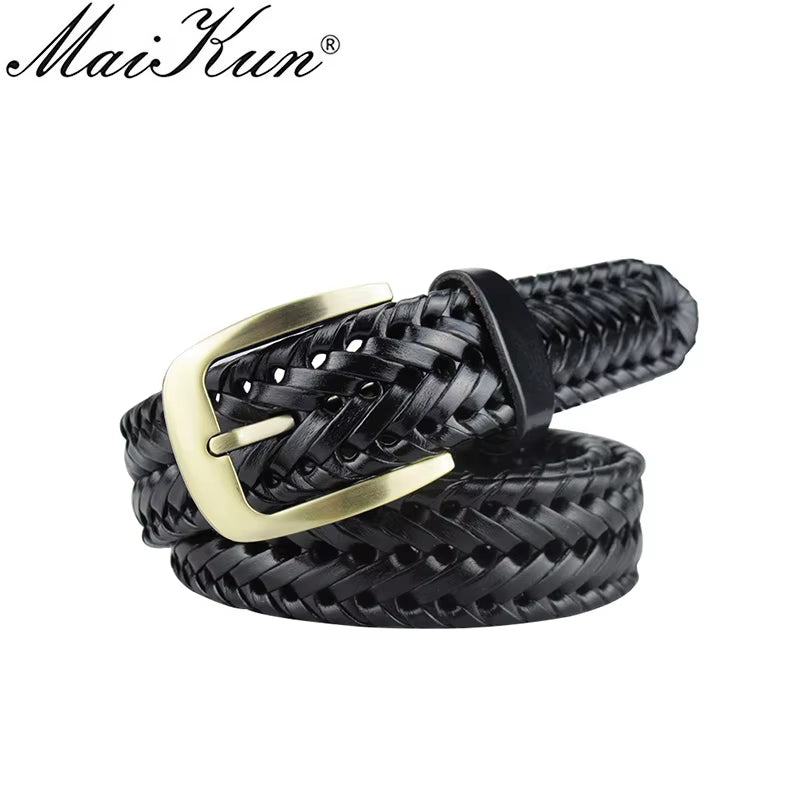 Men Braided Belt Woven Leather Belts for Men Women Vintage Waist Strap Casual Belt Pin Buckle Male Belt for Jeans