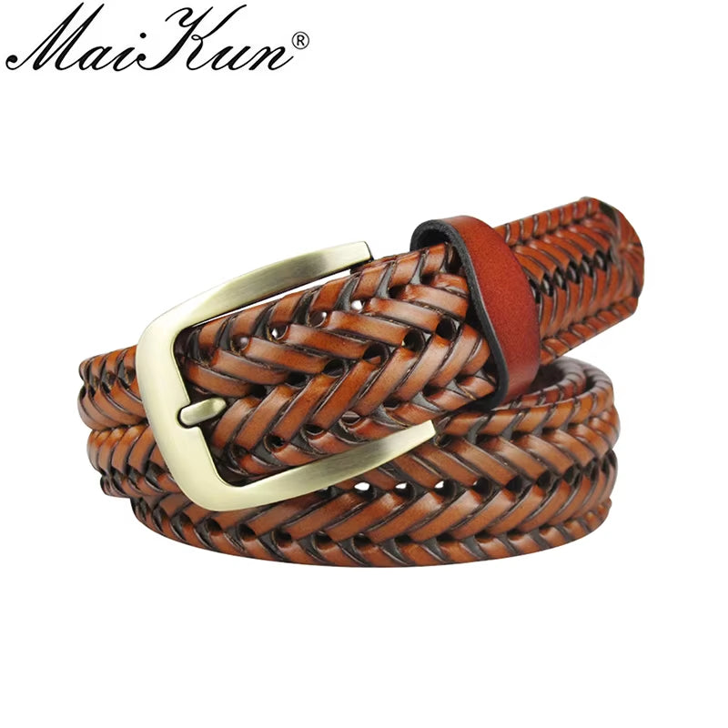 Men Braided Belt Woven Leather Belts for Men Women Vintage Waist Strap Casual Belt Pin Buckle Male Belt for Jeans