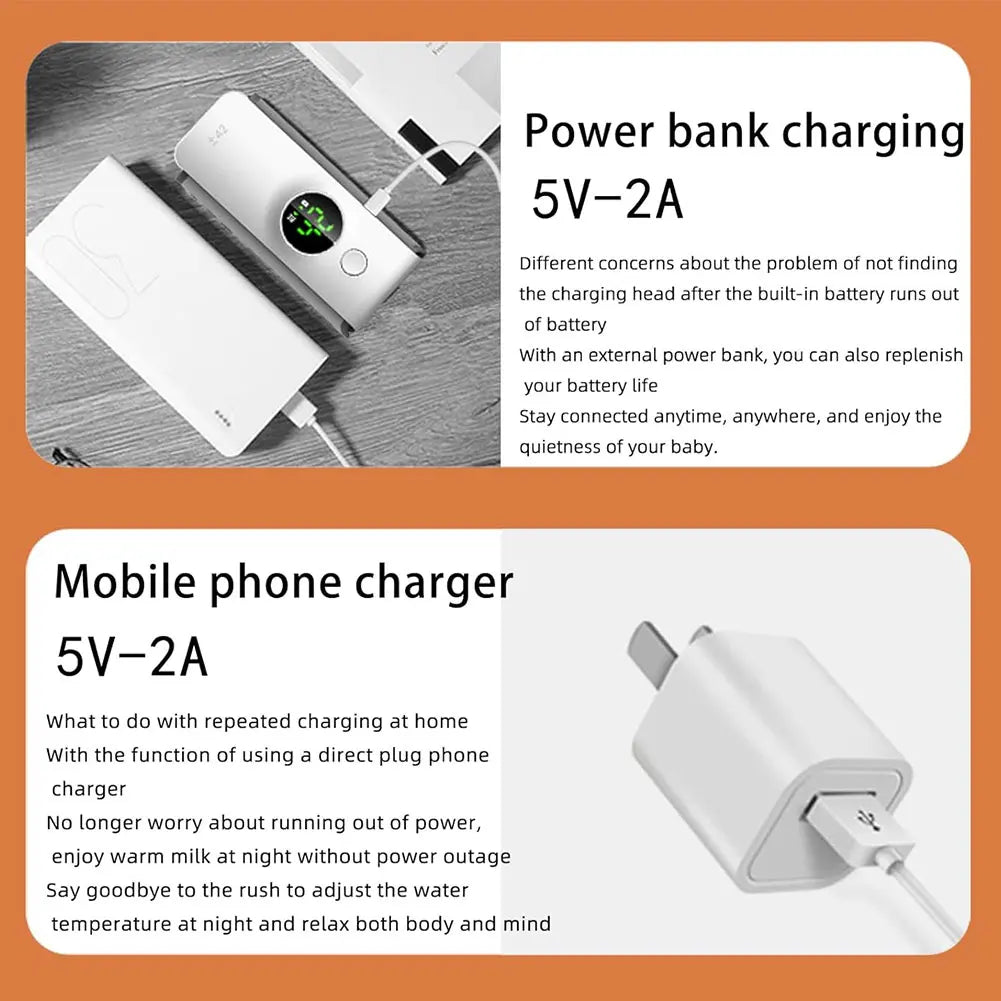 Portable Bottle Warmer Rechargeable Baby Bottle Warmer with Temperature Control Travel Warmer for Traveling Camping Home