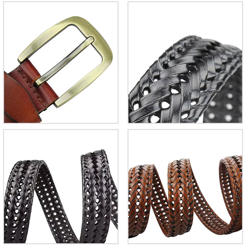 Men Braided Belt Woven Leather Belts for Men Women Vintage Waist Strap Casual Belt Pin Buckle Male Belt for Jeans