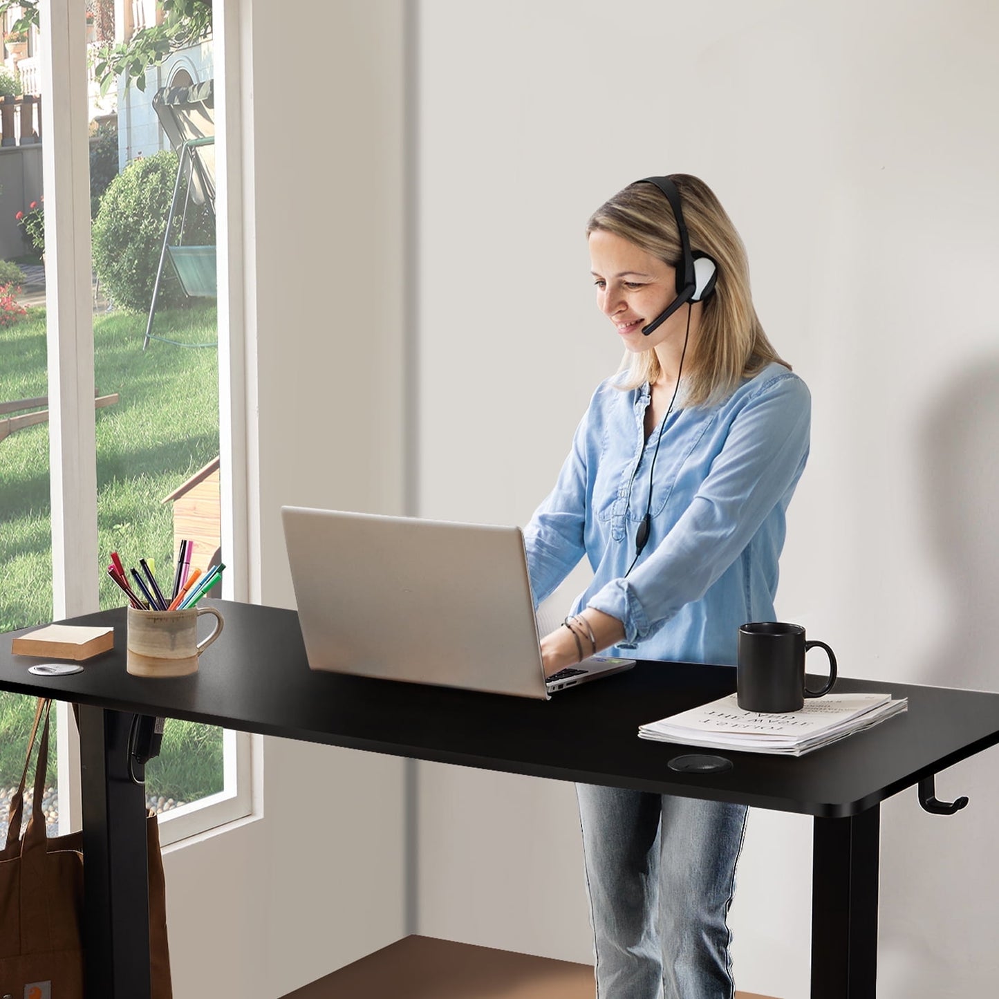 Electric Standing Desk, 55''X24'' Height Adjustable Desk, Home Office Desk with Electric Lift, Sit Stand Desk Workstation for Home Office, Black