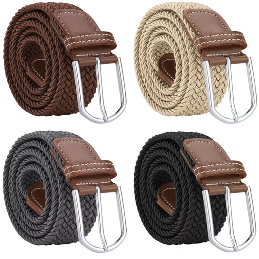 4 Pcs Mens Stretch Belts, Mens Braided Woven Belt, Golf Belts Elastic Belt, Woven Casual Belt for Women Jeans Pants Dresses