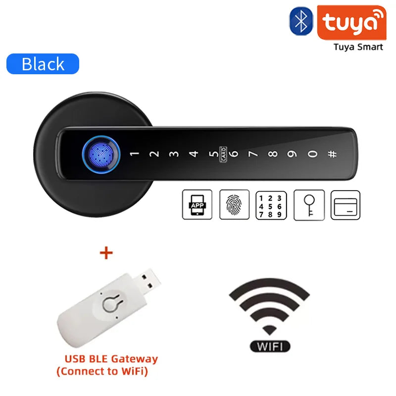 M5 Tuya BLE Fingerprint Door Lock Digital Electronic Lock with Password/Key/Ic Card/ Smartlife/ Tuya APP Unlock
