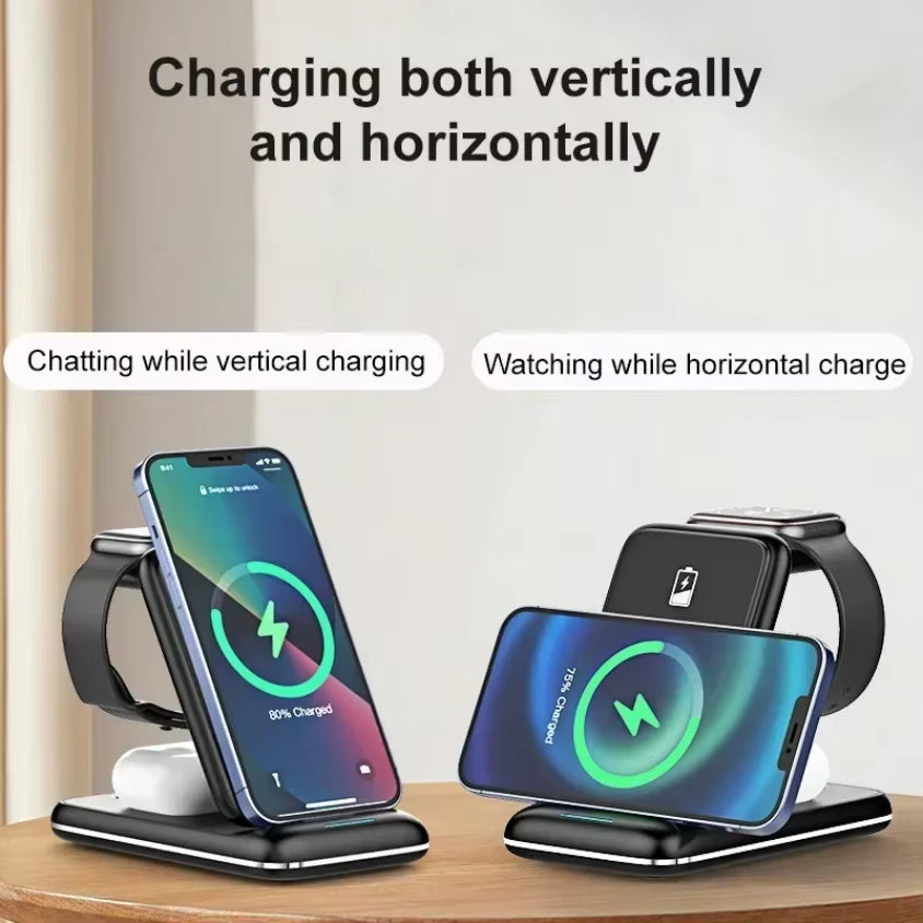 30W Fast Charging Dock Station 3 in 1 Foldable Wireless Charger Stand for Iphone 16 15 14 13 12 11 Iwatch 8 7 6 Airpods Pro