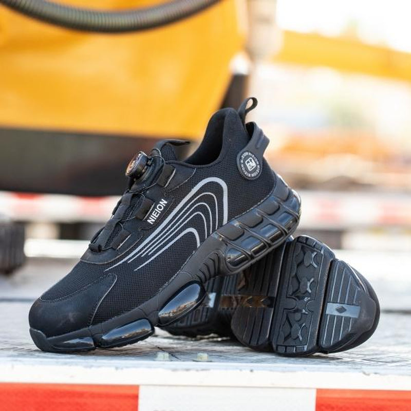 NIEION Steel Toe Work Shoes for Men Women Wide Lightweight Safety Sneakers Comfortable Anti-Shock Industrial Footwear Black Closed Toe Non Slip Work Shoes Steel Toe Shoes Boot Anti-Smash Stab-Resistant Safety Shoe Healthcare Worker