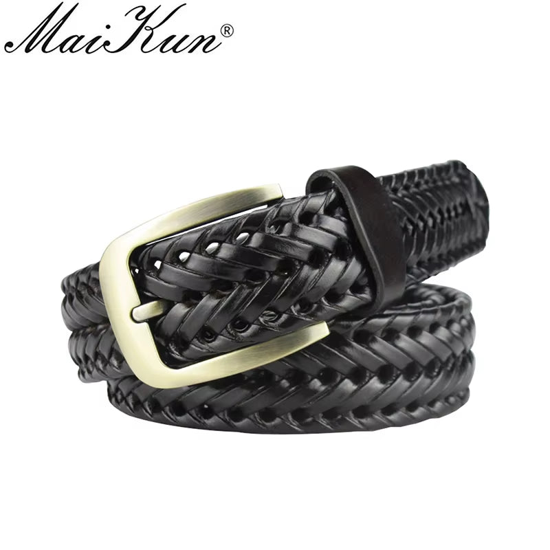 Men Braided Belt Woven Leather Belts for Men Women Vintage Waist Strap Casual Belt Pin Buckle Male Belt for Jeans
