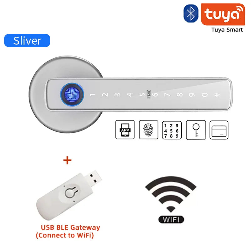 M5 Tuya BLE Fingerprint Door Lock Digital Electronic Lock with Password/Key/Ic Card/ Smartlife/ Tuya APP Unlock