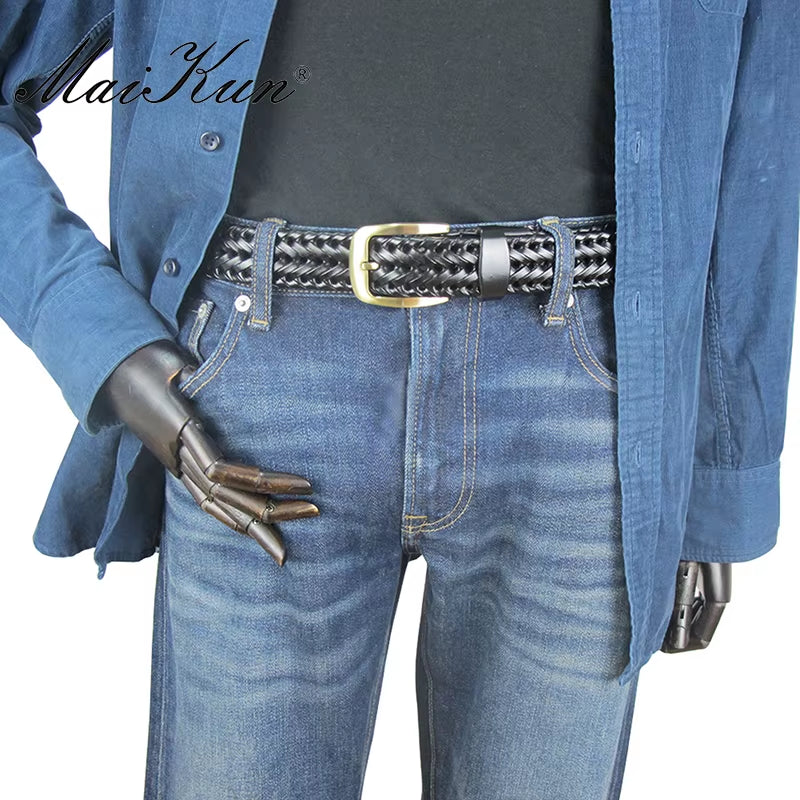 Men Braided Belt Woven Leather Belts for Men Women Vintage Waist Strap Casual Belt Pin Buckle Male Belt for Jeans