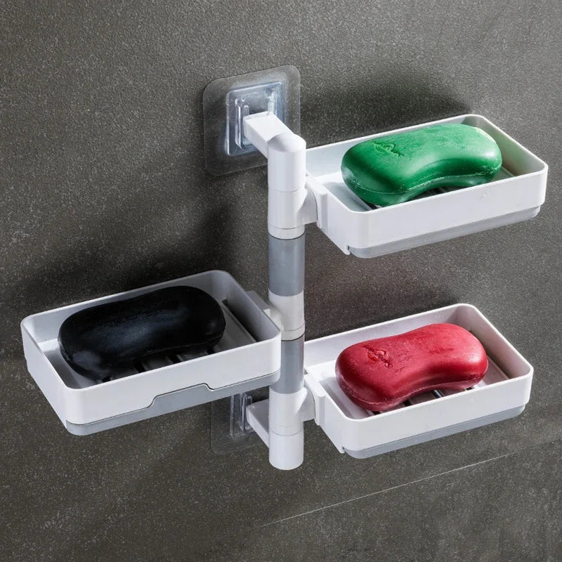 Multi Layer Suction Cup Soap Dish with Drain Water Mobile Space Saving Bathroom Soap Holder for Storage Container Dishes Box