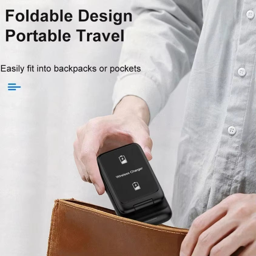 30W Fast Charging Dock Station 3 in 1 Foldable Wireless Charger Stand for Iphone 16 15 14 13 12 11 Iwatch 8 7 6 Airpods Pro